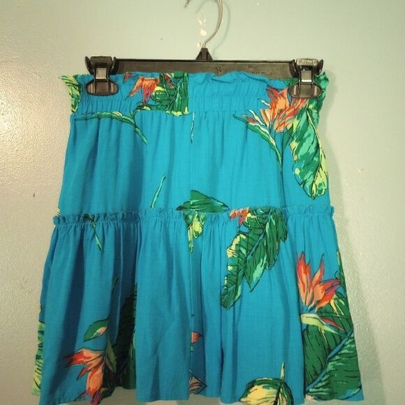 Tropical print ruffle trimmed tiered mini skirt - Picture 1 of 7